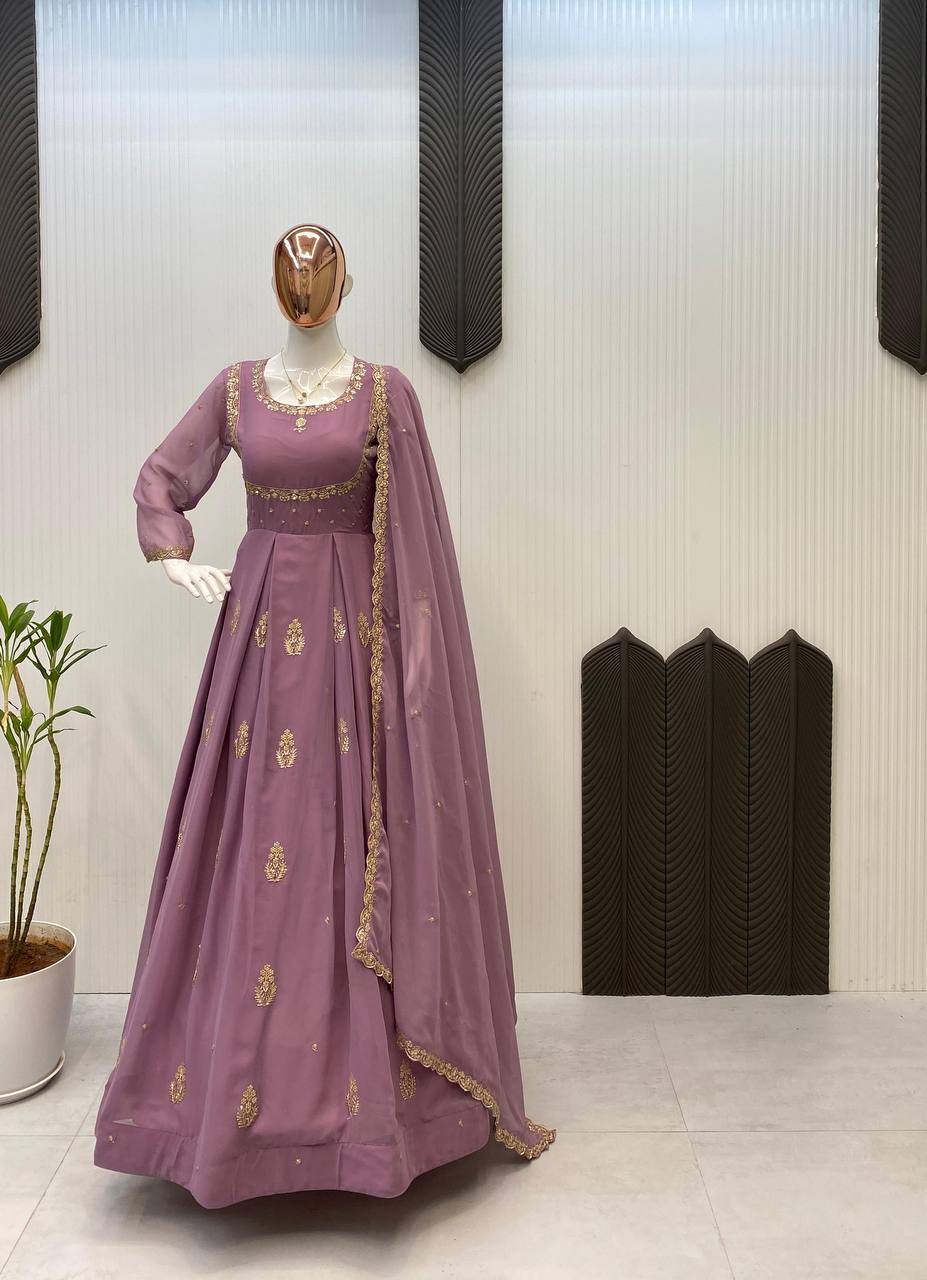 Premium Georgette Gown with Sequence Embroidery