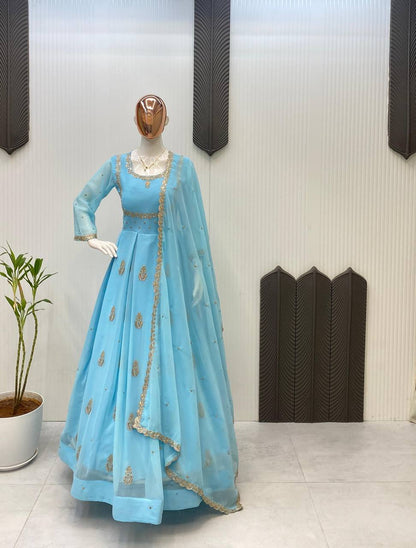Georgette Sequence Embroidery Gown with Dupatta