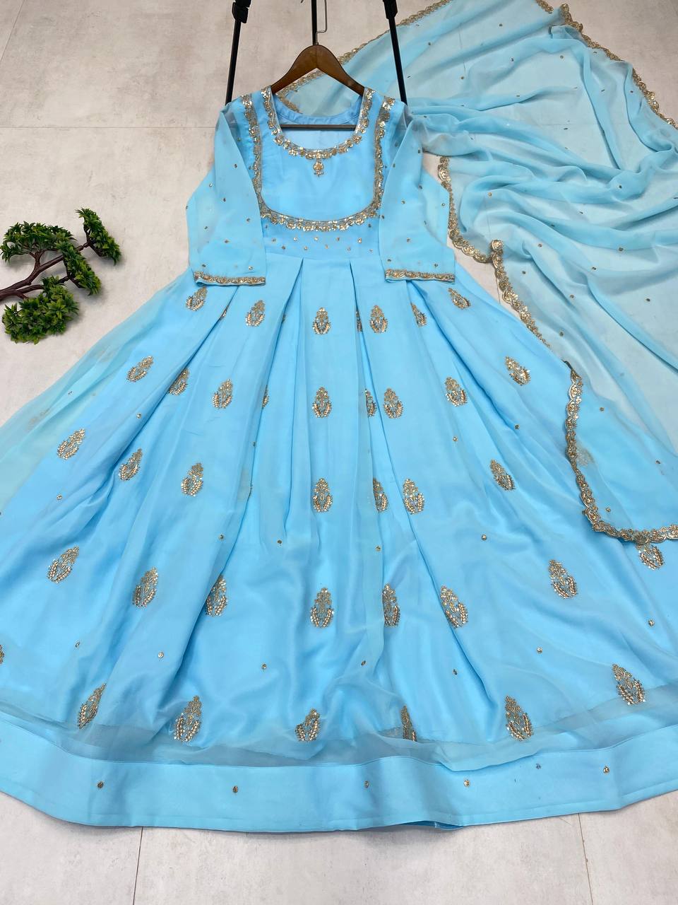 Georgette Sequence Embroidery Gown with Dupatta