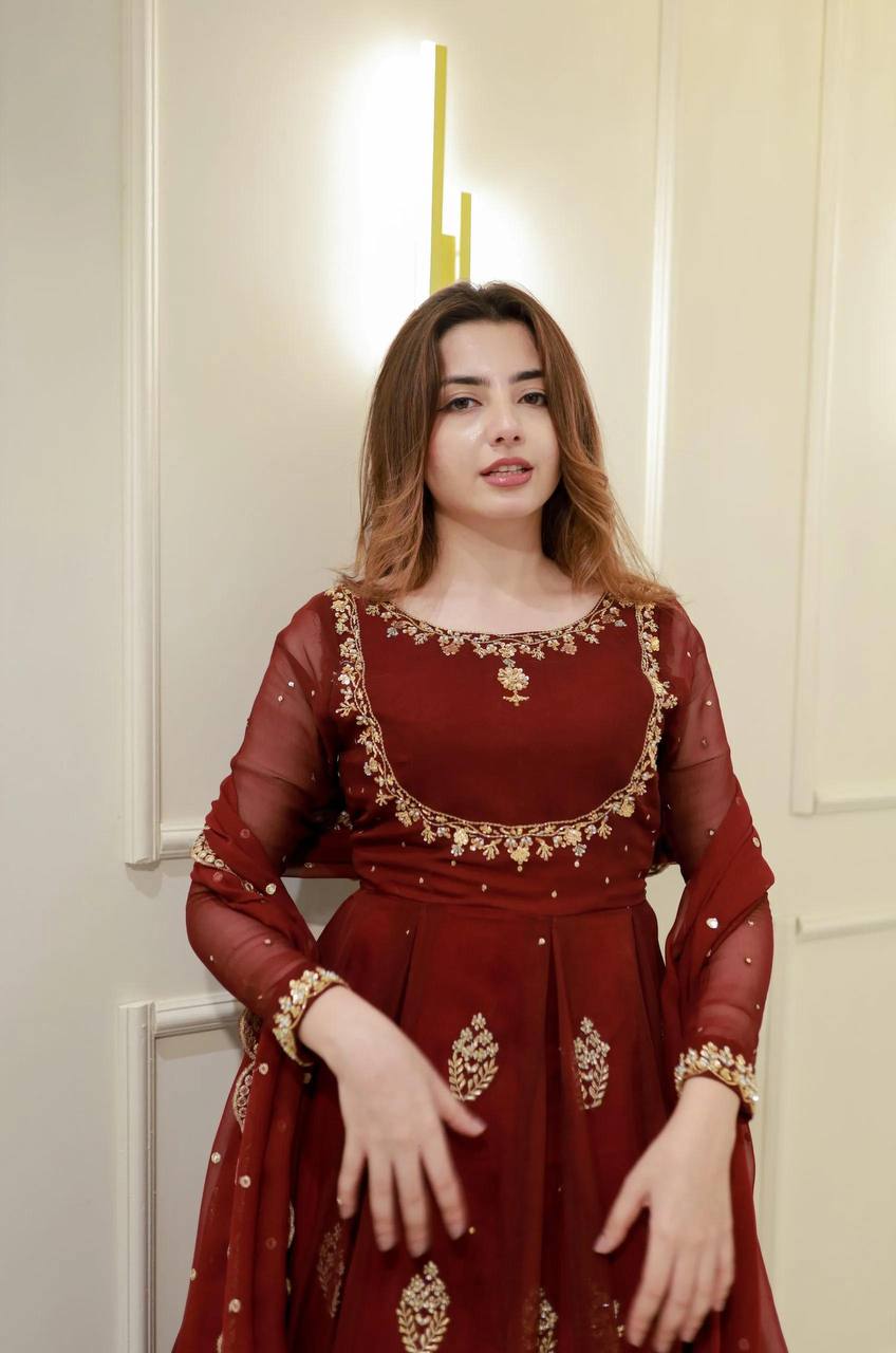 Stylish Sequence Embroidered Georgette Gown Set