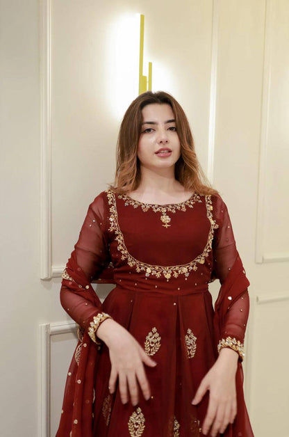 Stylish Sequence Embroidered Georgette Gown Set