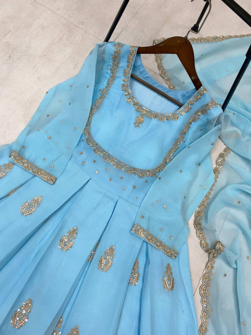 Georgette Sequence Embroidery Gown with Dupatta