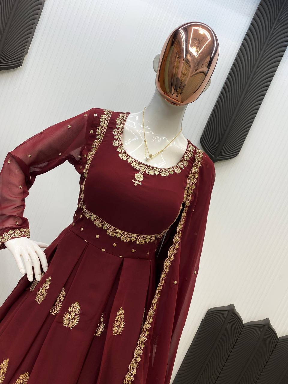 Stylish Sequence Embroidered Georgette Gown Set