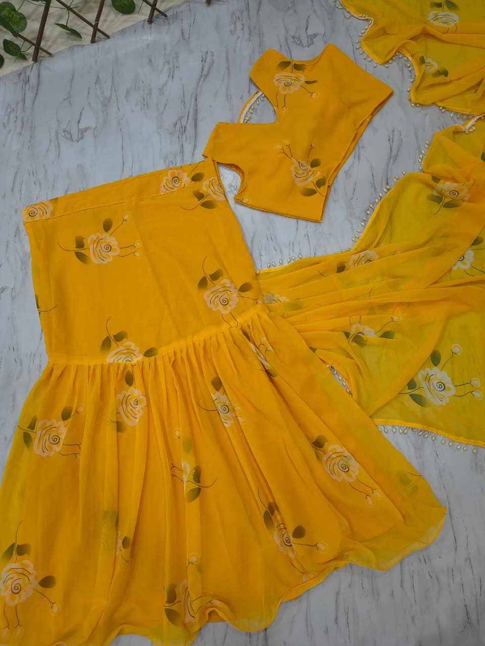 Premium Georgette Lehenga Saree with Pearl Lace & Dupatta