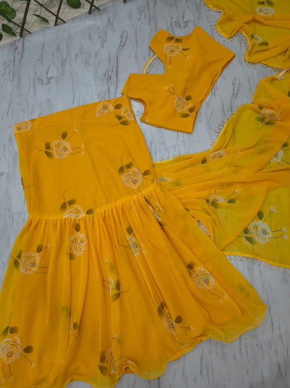 Premium Georgette Lehenga Saree with Pearl Lace & Dupatta