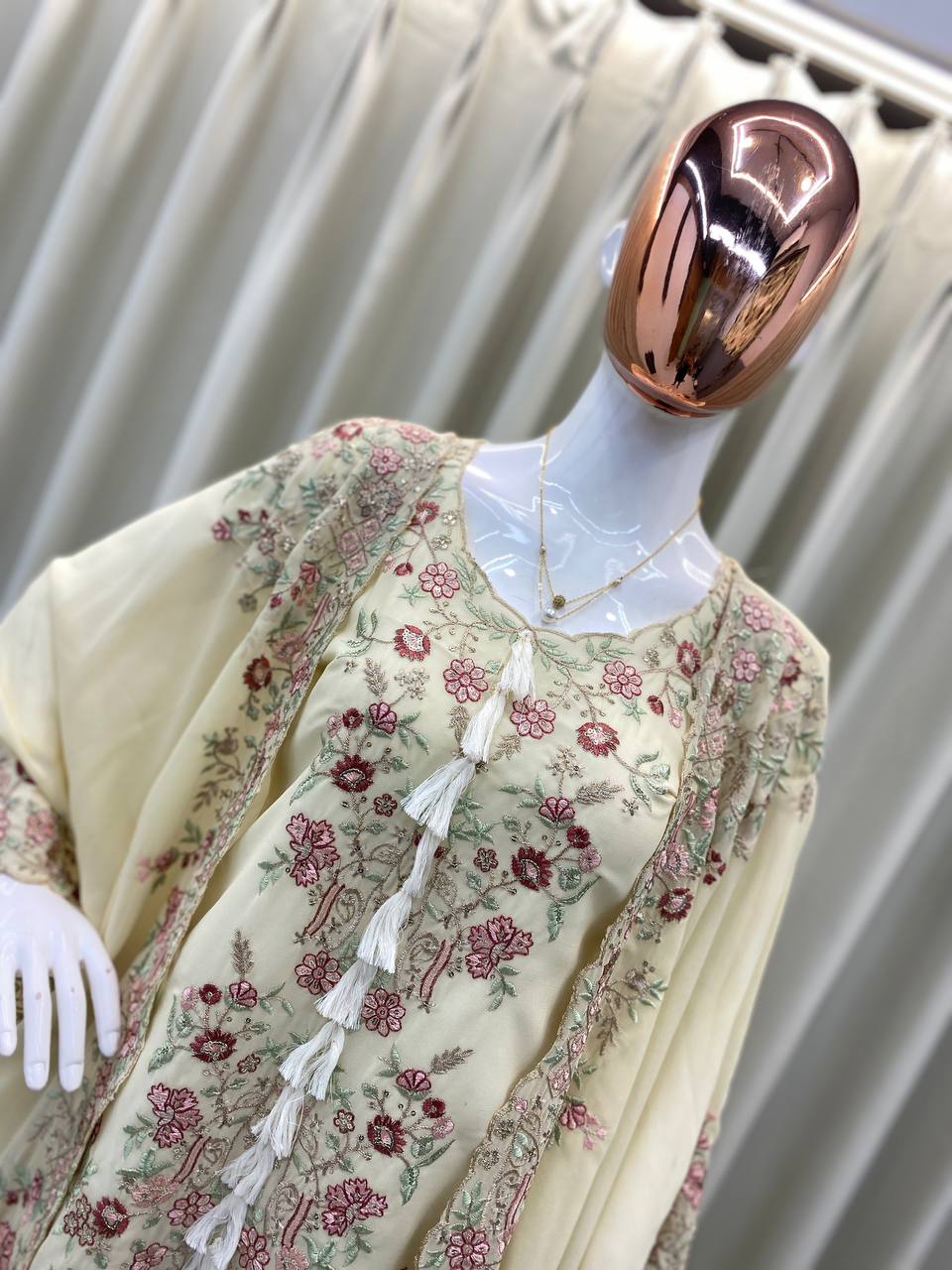 Faux Georgette Sequence Embroidery Top Plazzo with Shrug