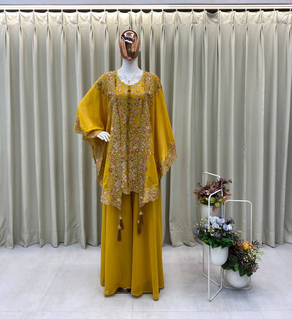 Full Stitched Faux Georgette Embroidery Co-ord Set with Shrug