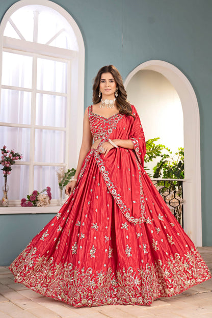 Hand-Embroidered Bridal Lehengas with Silver Zari Work