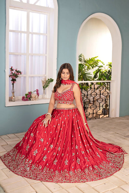 Hand-Embroidered Bridal Lehengas with Silver Zari Work