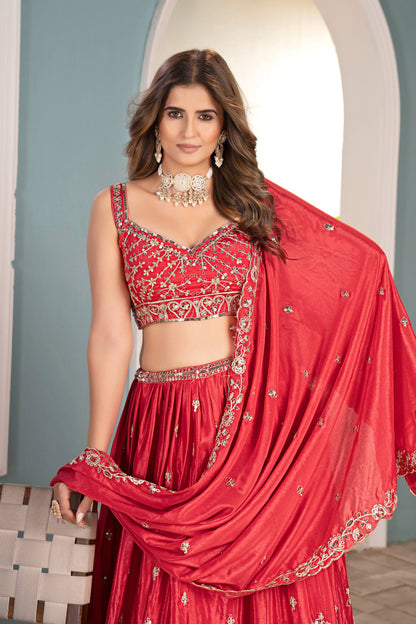 Hand-Embroidered Bridal Lehengas with Silver Zari Work