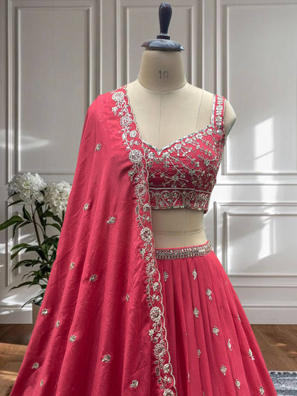 Hand-Embroidered Bridal Lehengas with Silver Zari Work