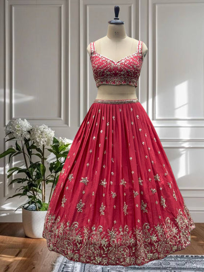 Hand-Embroidered Bridal Lehengas with Silver Zari Work