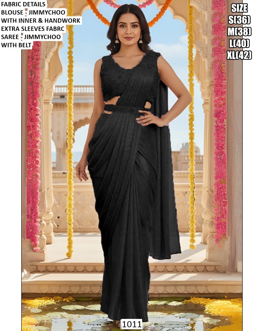 Cocktail Wear Black Ready to Wear Saree by Fab Funda