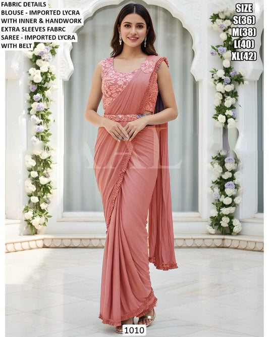 Lycra Pink 1 Miute Easy to Drape Saree