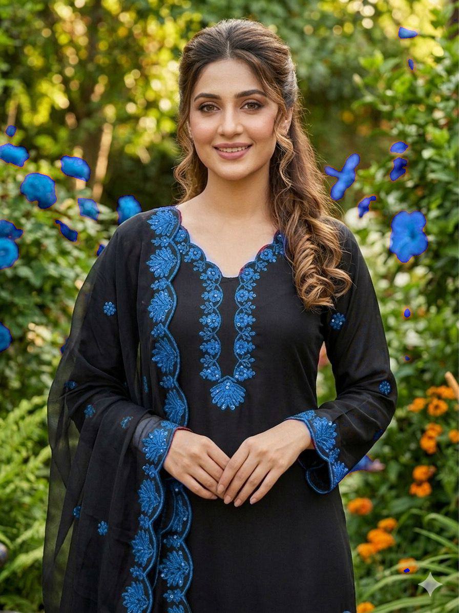 Designer Crape Silk Embroidered Kurta Salwar Set