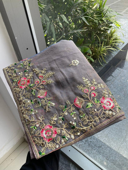Elegance  Embroidery Cutwork Chiffon Saree