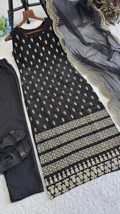 Premium Party Wear Kurta Set with Embroidery And Churidar Pants