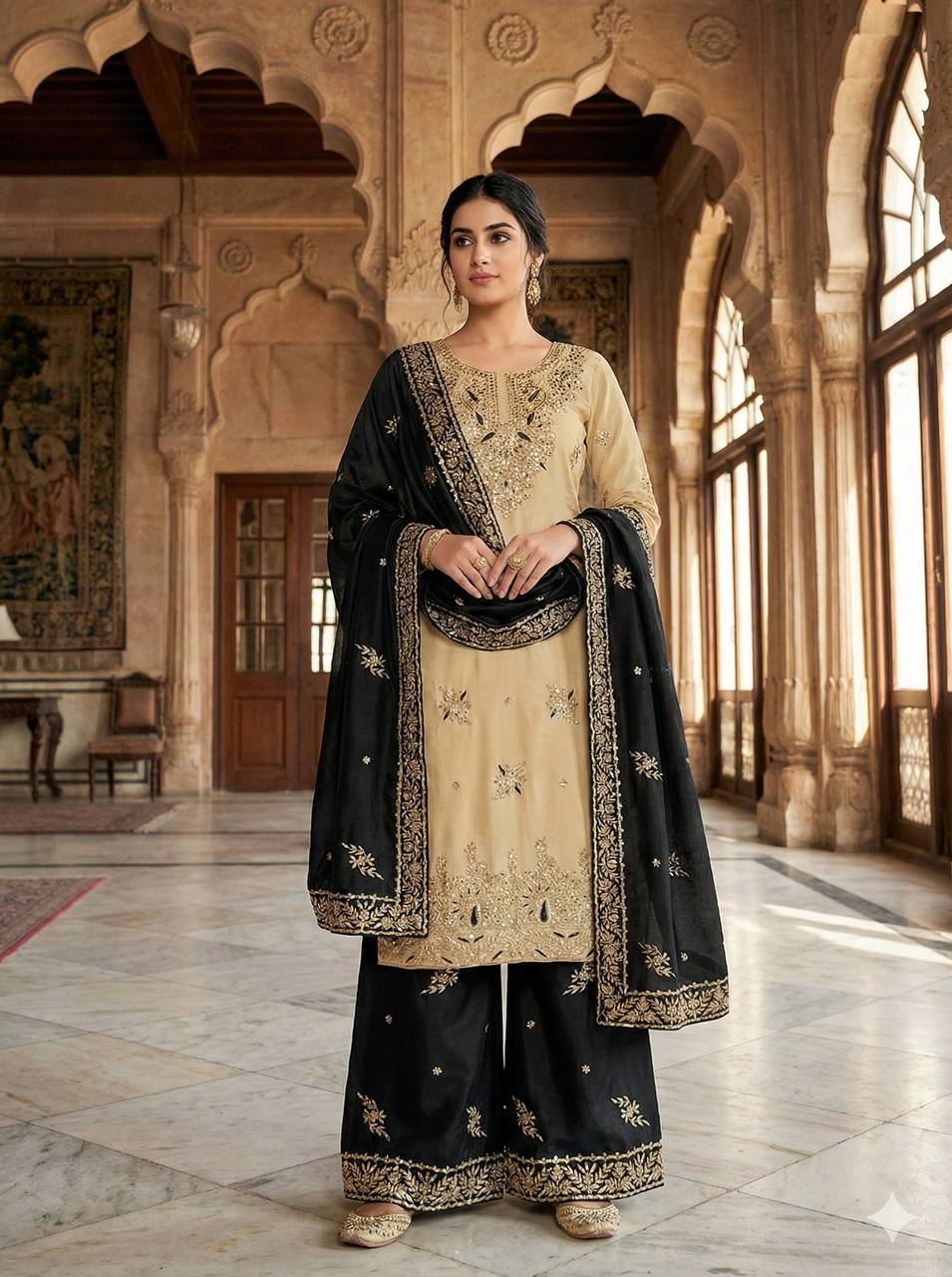 Heavy Embroidery Sequence Work Palazzo Suit for Women