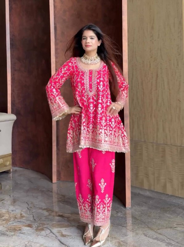 Party Wear Look Pure Heavy Georgette Pink Cord Set
