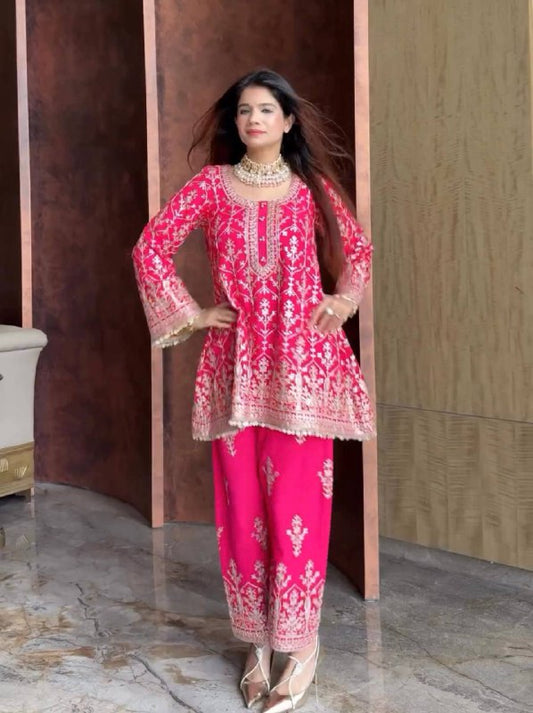 Party Wear Look Pure Heavy Georgette Pink Cord Set