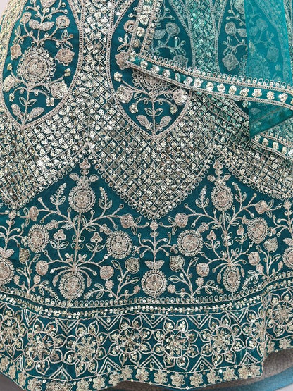 Teal Green Wedding Lehenga Choli with Intricate Embroidery