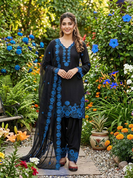 Designer Crape Silk Embroidered Kurta Salwar Set