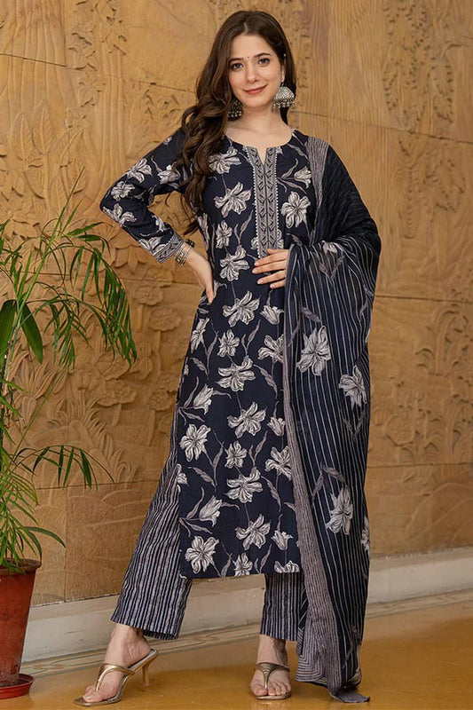 Cotton Flower Print Kurti Pant Set