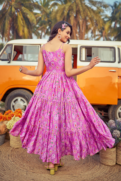 Multilayer Pink Stapless Western Party Wear Gown