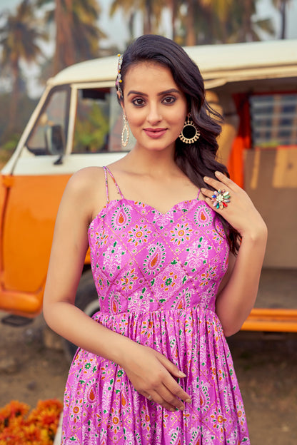 Multilayer Pink Stapless Western Party Wear Gown