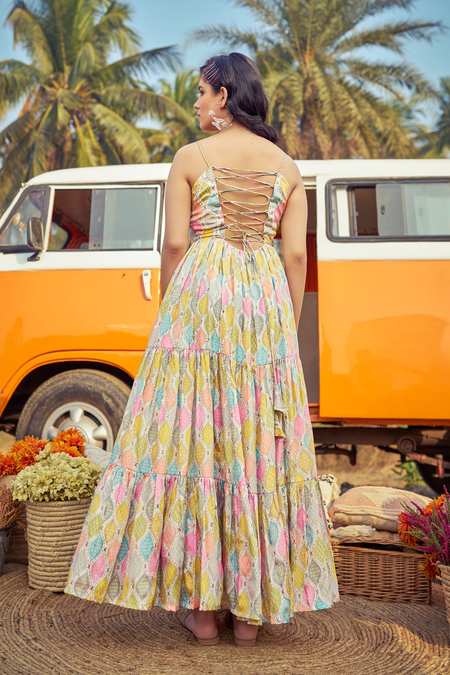 Mannant Yellow Chinon 4.5Mtr Flared Gown