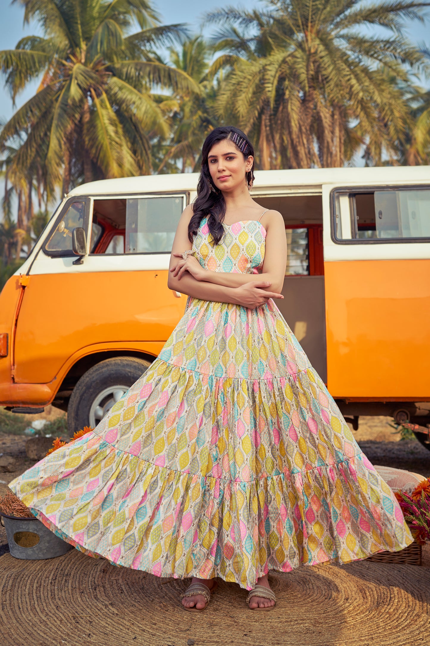 Mannant Yellow Chinon 4.5Mtr Flared Gown