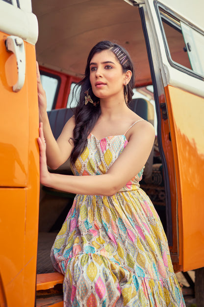 Mannant Yellow Chinon 4.5Mtr Flared Gown