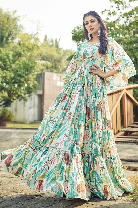 Designer Jeevika Sea Green Printed One Piece Western Gown