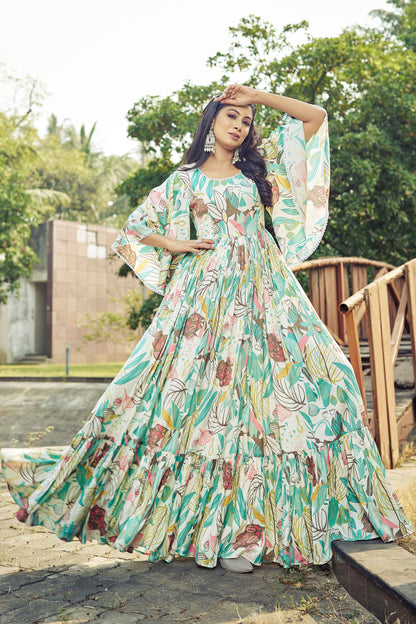 Designer Jeevika Sea Green Printed One Piece Western Gown