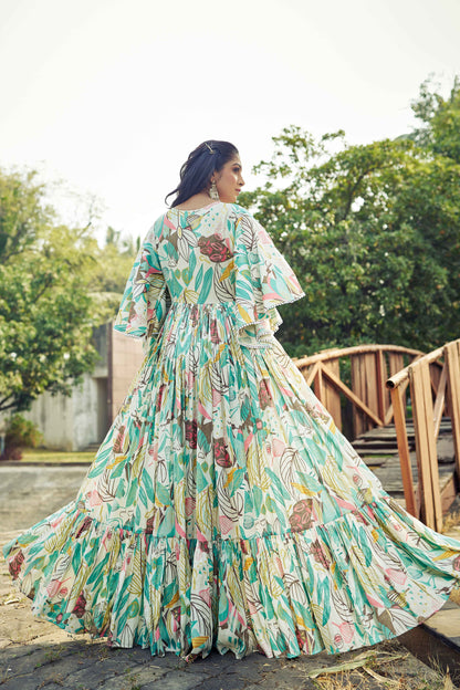 Designer Jeevika Sea Green Printed One Piece Western Gown