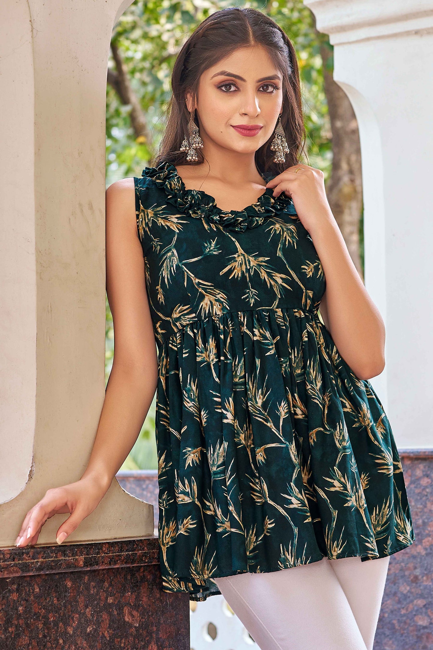 Rama Green Sleeveless Tunic Top