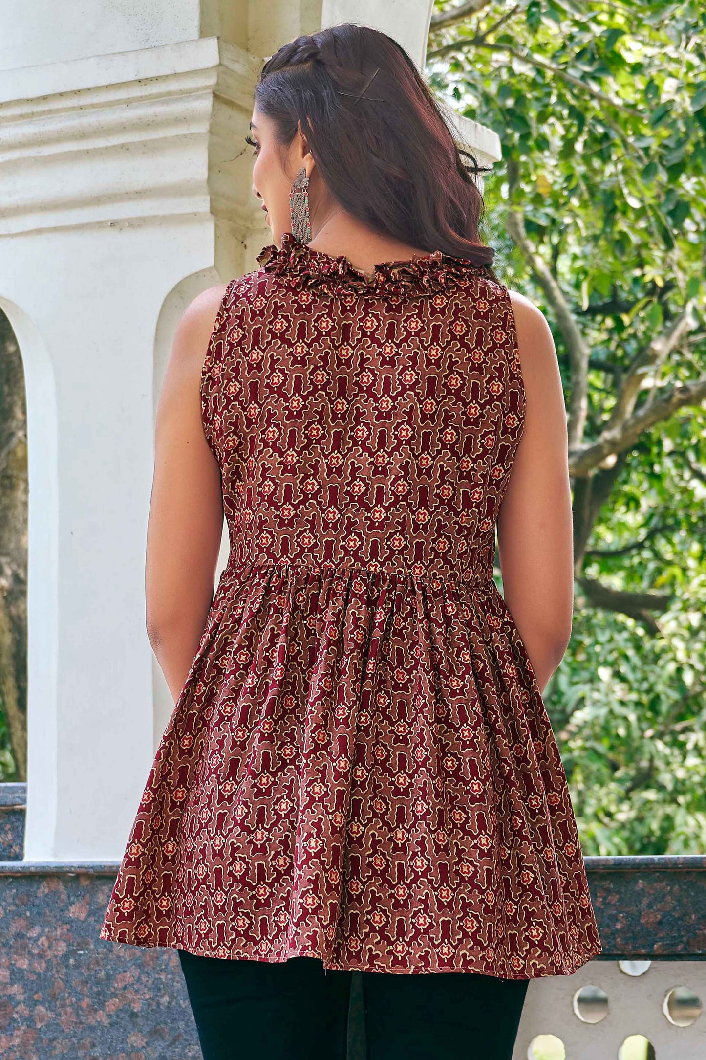 Brown Sleeveless Mahalakshmi Rayon Tunic Top