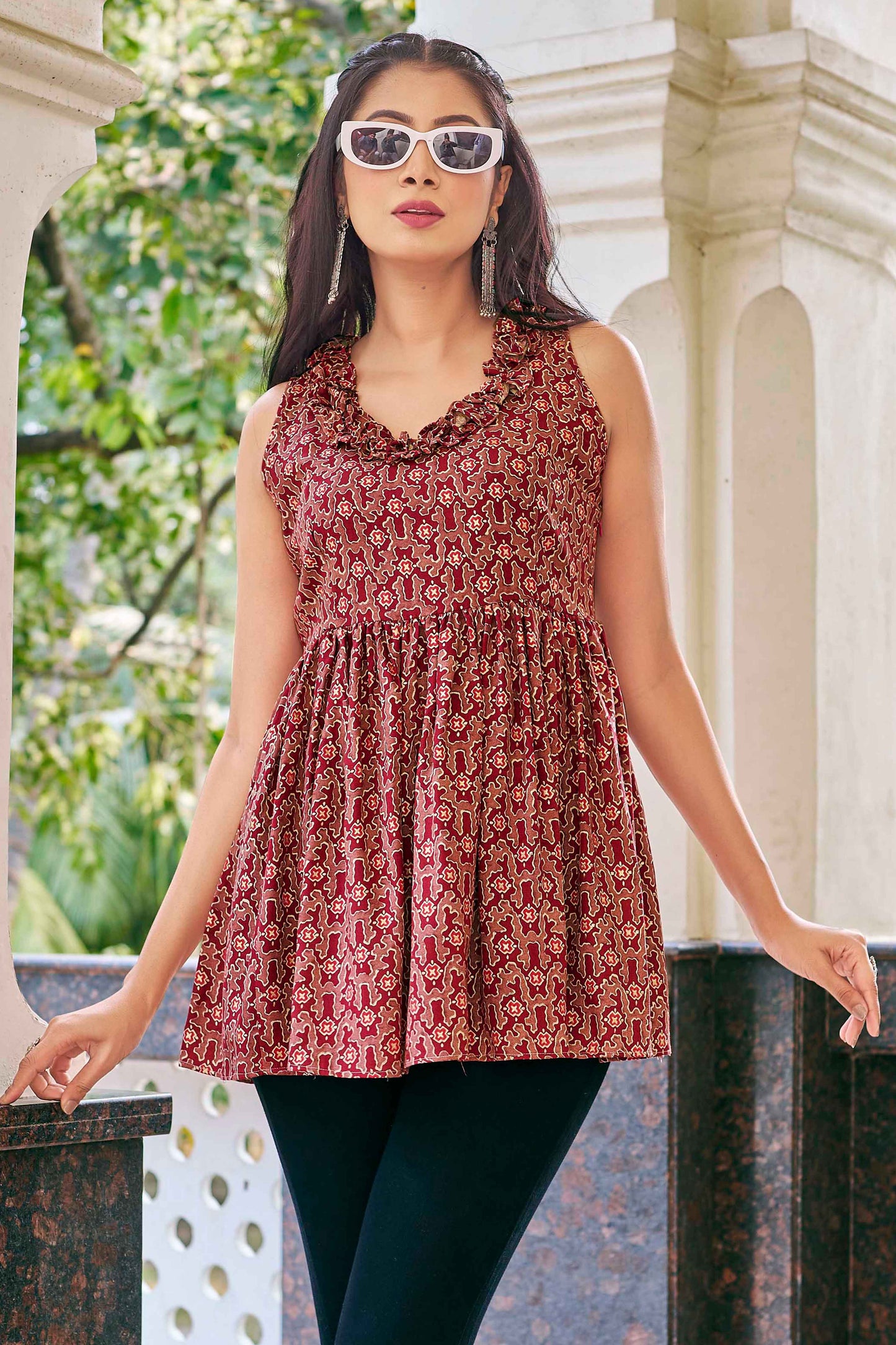 Brown Sleeveless Mahalakshmi Rayon Tunic Top