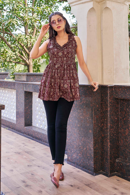 Office Wear Small Print Rayon Tunic Top