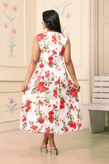 Flotral Pink Flower Midi One Piece Dress