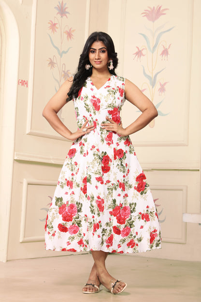 Flotral Pink Flower Midi One Piece Dress