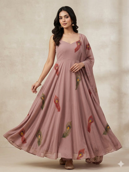 Dusty Pink Hand-painted Georgette Anarkali Set