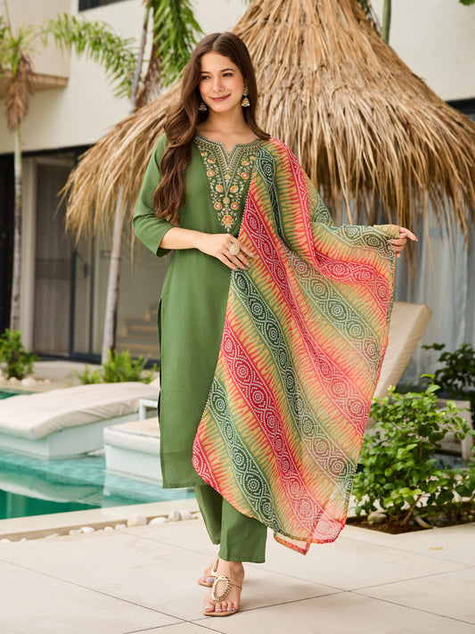 Stunning Mehedni Green Rayon Kurti Set