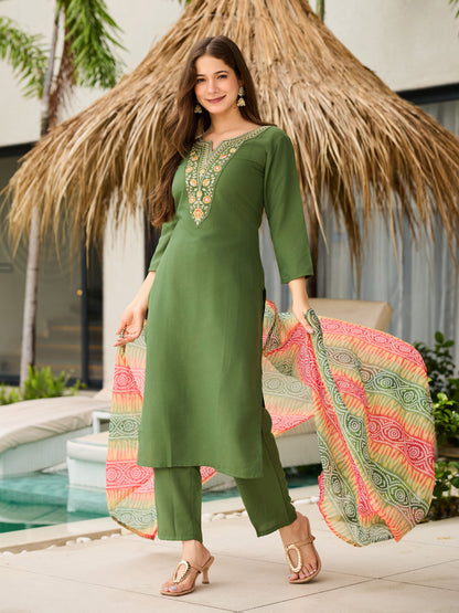 Stunning Mehedni Green Rayon Kurti Set