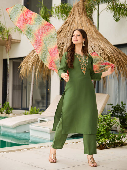 Stunning Mehedni Green Rayon Kurti Set