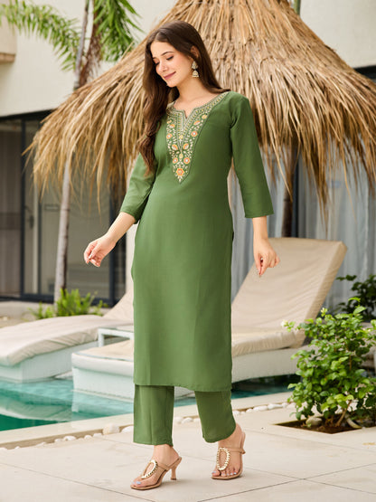 Stunning Mehedni Green Rayon Kurti Set