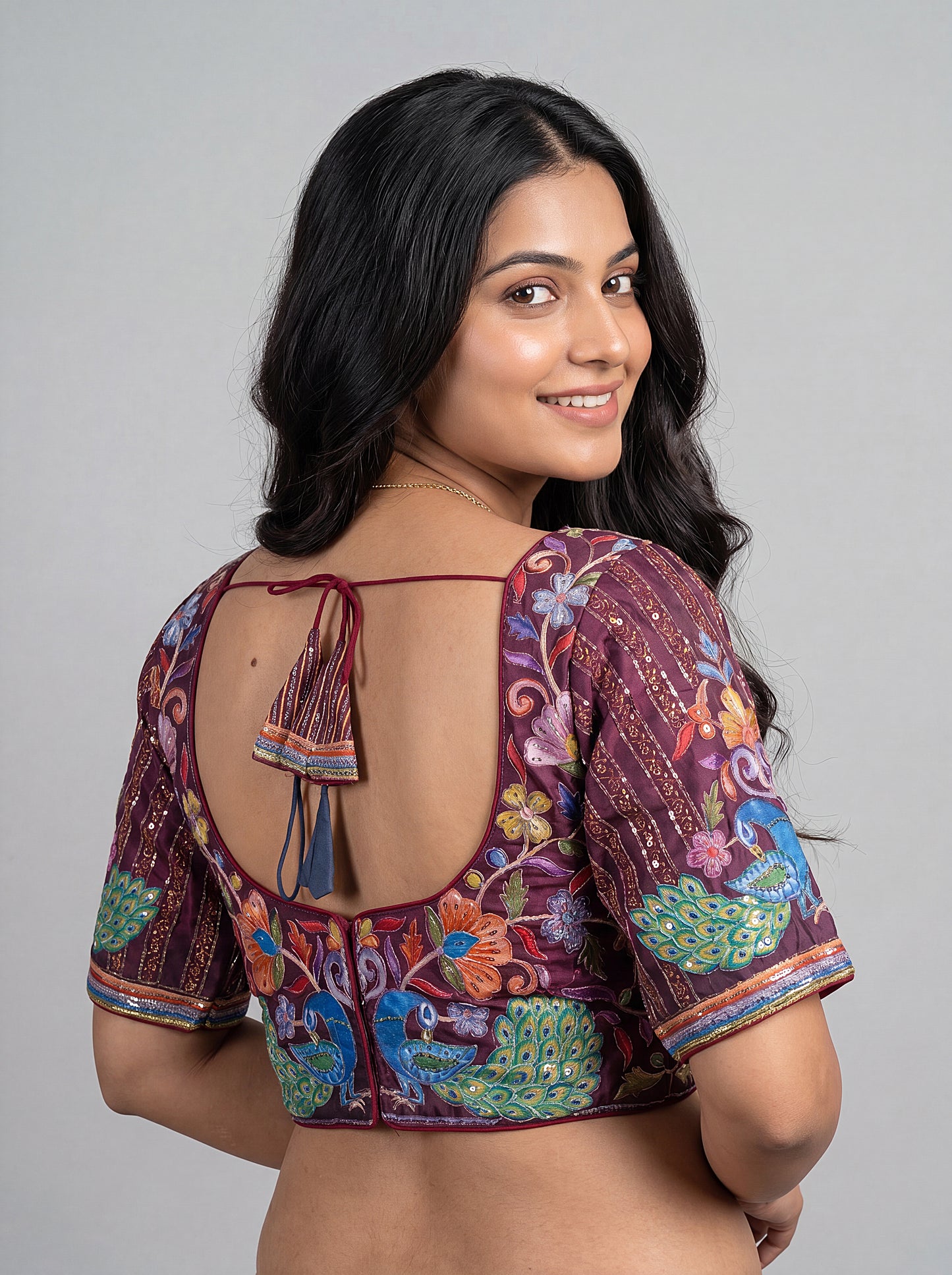 Viscose Peacock Print Wine Blouse