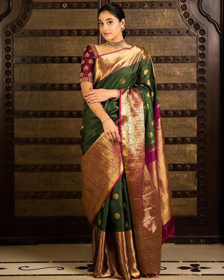 Elegant Green Lichi Silk Saree