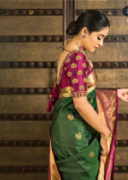 Elegant Green Lichi Silk Saree