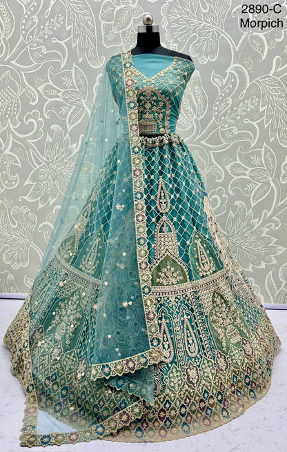 Heavy Net Embroidered Morpinch Bridal Lehenga